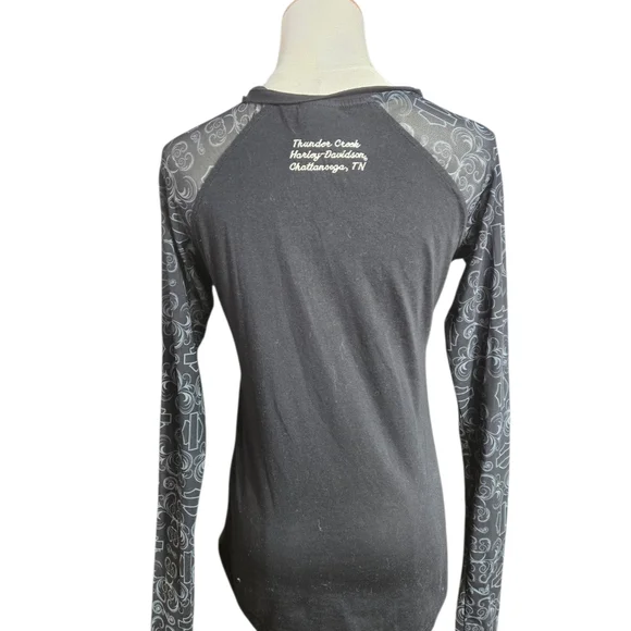 Harley Davidson Black Long Sheer Sleeve Tee Shirt Top - Picture 4 of 7